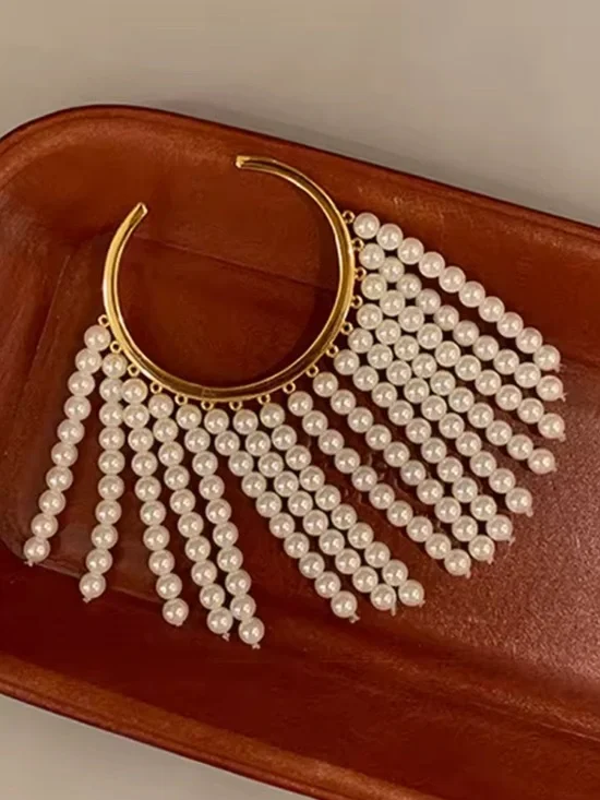 Anthropologie Gold Cuff Pearl Fringe Bracelet - White Pearls - Picture 4 of 6